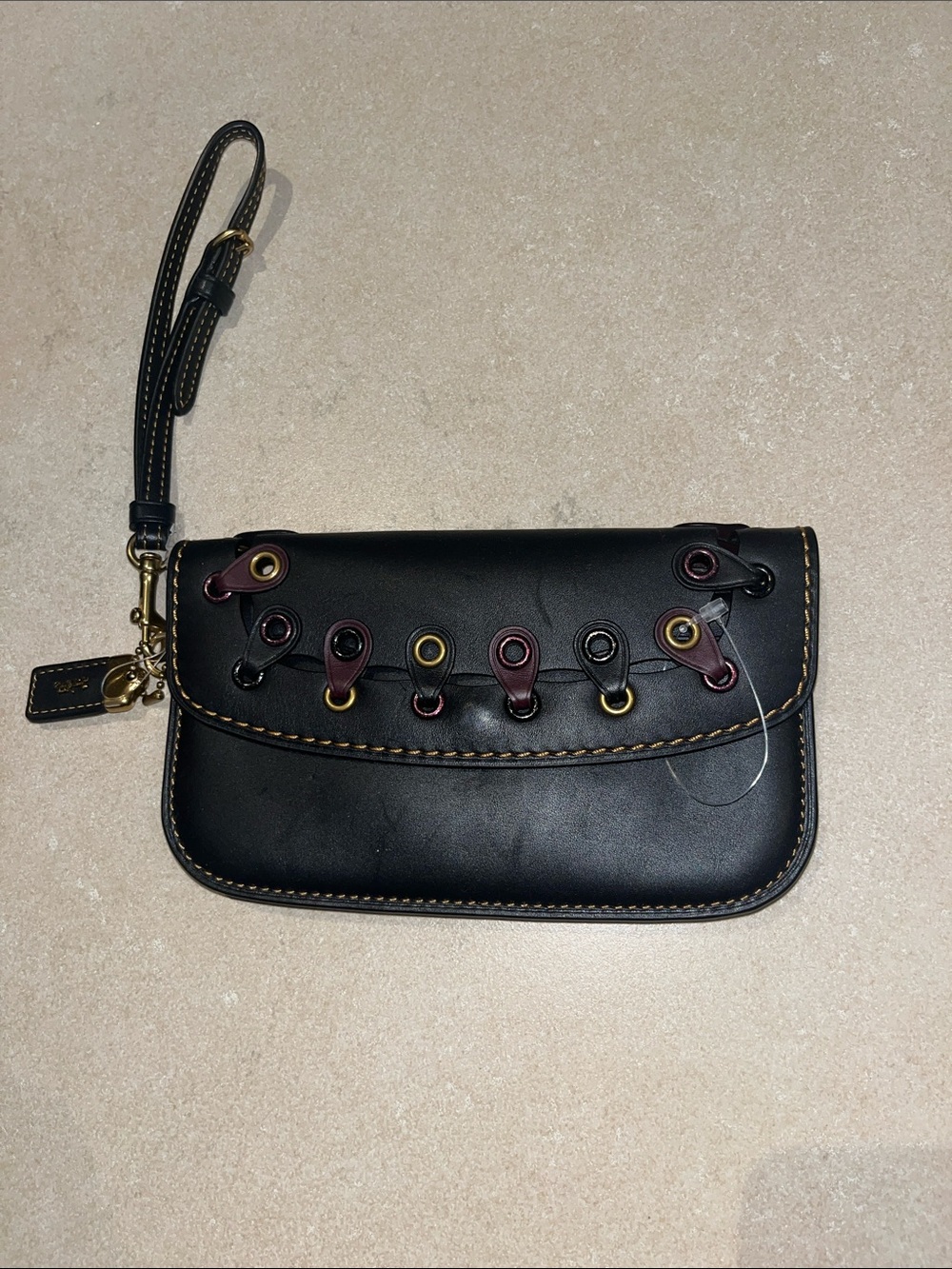 COACH 1941 Leather Links Wristlet Clutch Pouch Bag Dark Chocolate Brown/Black